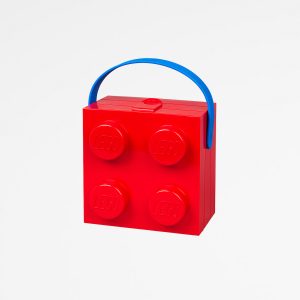 Lego box with handle, 2by2, plastic, organise, kid, lunch, red