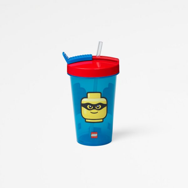 Lego tumbler with straw, collection, lunch, lego head, kids, fun, blue