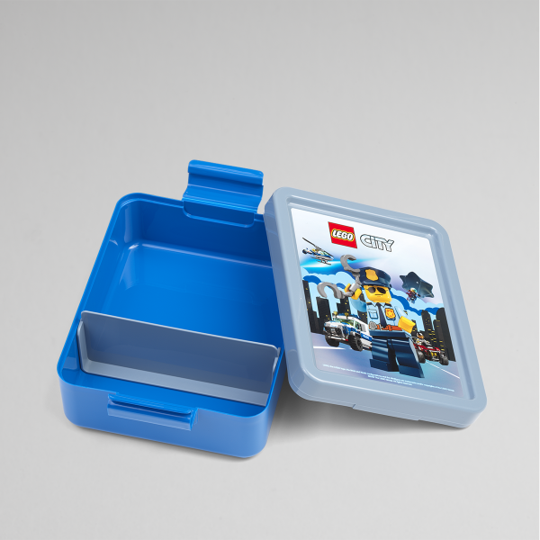 Lego lunch Box, City, collection, snack, toddlers, fun, creative, blue, open