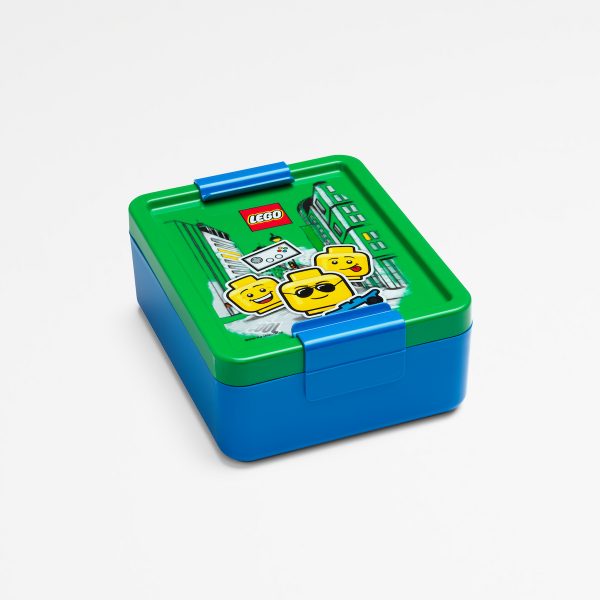 Lego lunch box, food, nutritious, fun, lego head, play, green